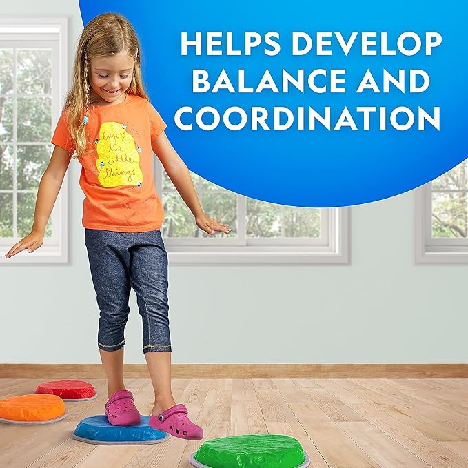 NATIONAL GEOGRAPHIC Stepping Stones for Kids – 6 Durable Non-Slip Stones Encourage Toddler Balance & Gross Motor Skills, Indoor & Outdoor Toys, Balance Stones, Obstacle Course (Amazon Exclusive)