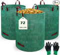 72 Gallons Lawn and Leaf Bags,Reusable Yard Waste Bags with Gardening Gloves,Heavy Duty Garden Bags with 4 Handles for Lawn Care, Camping & Recycling(3 Pack）