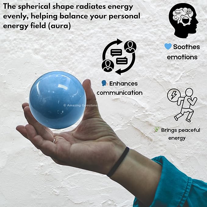Amazing Gemstone Angelite Crystal Ball with Stand - 2" Inches Crystal Sphere Meditation Balls for Witchcraft and Decorative Balls