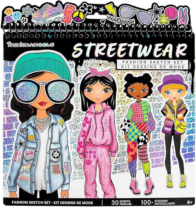 Fashion Angels Streetwear Design Portfolio, Includes 30 Sketch Sheets, Stencil Sheets, Stickers & Inspiration Guide, Ideal Drawing Kit for Girls Ages 6+