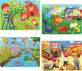 SYNARRY Puzzles for Kids Ages 4-8, 4 Pack Wooden Jigsaw Puzzles for Kids Ages 3-5 Years Old 40 Pieces, Preschool Puzzle Toy Gift for Children Boys and Girls, Farm Dinosaur Animal Construction Theme