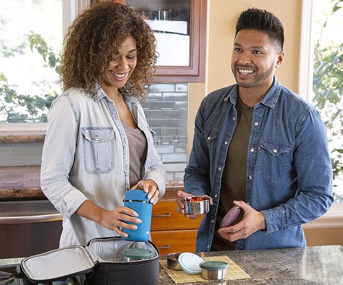 MIRA 2 Pack Insulated Food Jar Thermos for Hot Food & Soup, Compact Stainless Steel Vacuum Lunch Container, 13.5 oz, Denim, Lilac