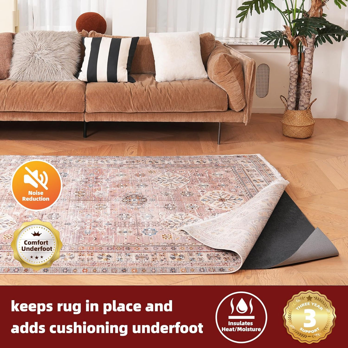 BAGAIL Felt and Natural Rubber Backing Rug Pads 1/8” Thick, 2.5 x 9.5 Ft Non Slip Rug Gripper Keep Rugs in Place, Under Area Rug Protective Cushioned Pads, Carpet Runners, Hardwood Floors Protection