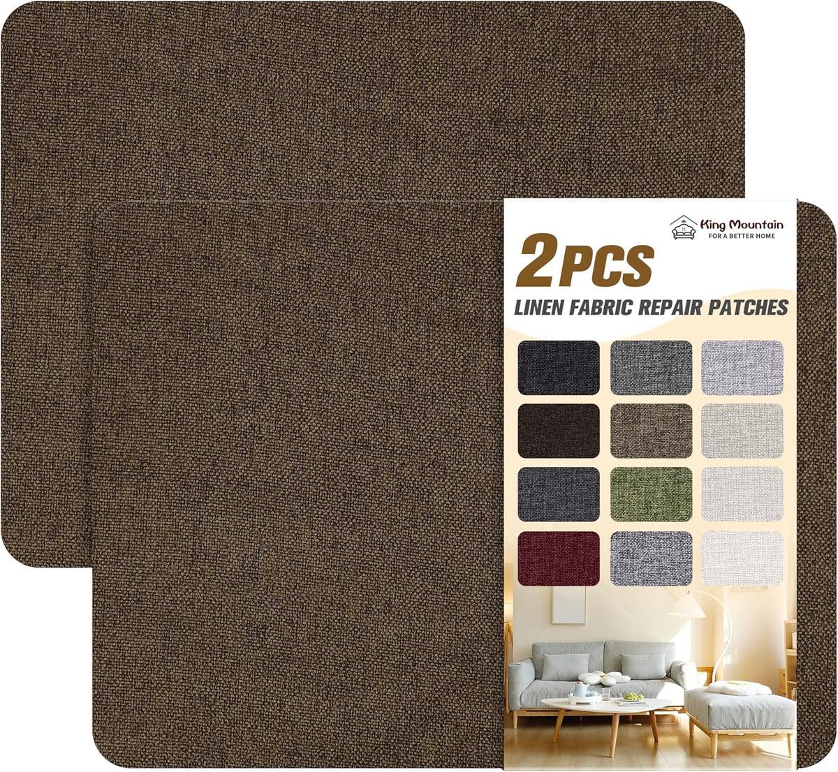 KING MOUNTAIN Fine Linen Repair Patches, Self-Adhesive Linen Fabric Patches, 8X11 inch 2 PCS, Multi Color, Can be Used for Linen Sofa Repair and Linen Clothes Repair(Dark Brown,8" x 11"-2PCS)