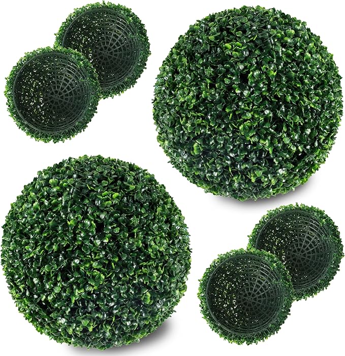 Ogrmar 2 PCS 13.7 inch 2 Layers Artificial Plant Topiary Ball Faux Boxwood Decorative Balls for Backyard, Balcony,Garden, Wedding and Home Décor (13.7 Inch)
