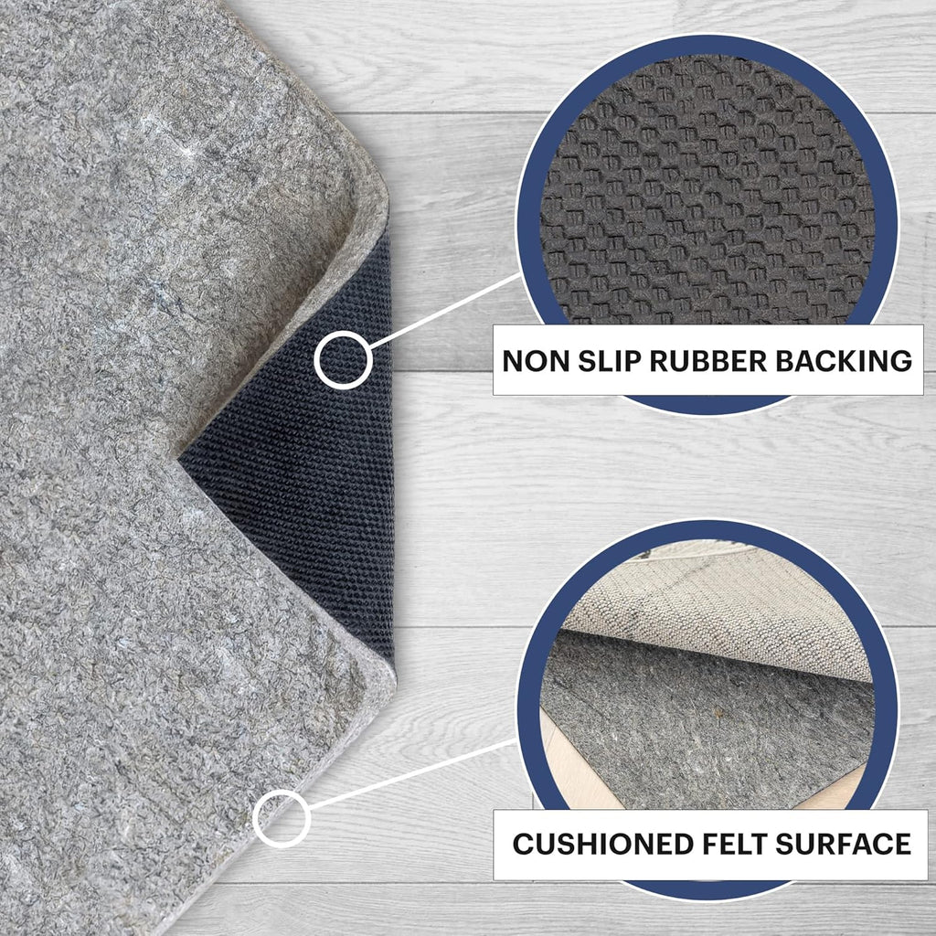 RUGPADUSA - Dual Surface - 6' Square - 3/8" Thick - Felt + Rubber - Enhanced Non-Slip Rug Pad - Adds Comfort and Protection - for Hard Surface Floors