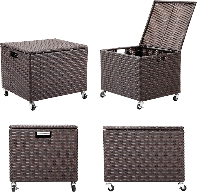 BIRDROCK HOME Rolling File Box - Storage Cabinet with Wheels - Weatherproof Rattan-Style Resin Deck Chest for Garden, Home Office - Organize Cushions, Toys, and Accessories - Storage Box - Espresso