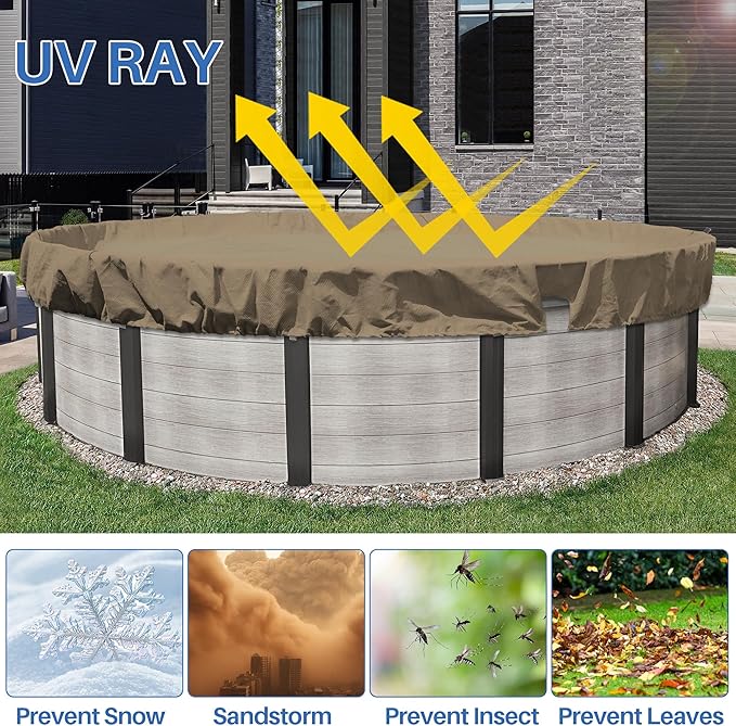 ECOOPTS 12 ft Round Pool Cover for Above Ground Pools, Swimming Pool Cover Protector Winter Safety Cover (Sand)