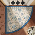 jinchan Floral Corner Rug for Entryway Washable Kitchen Rug Vintage Romance Design Non Slip Quarter Circle Lightweight Low-Pile Throw Carpet for Playroom Reading Nook Nursery, 4ft Radius, Blue/Beige