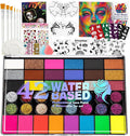 Halloween Face Painting Kit, 42 Color Non-Toxic Water Face Paint Kit with Brushes Gems Stencils, Professional Face Paint for Party, Creative Activity, Birthdays, Halloween Christmas Makeup Kit