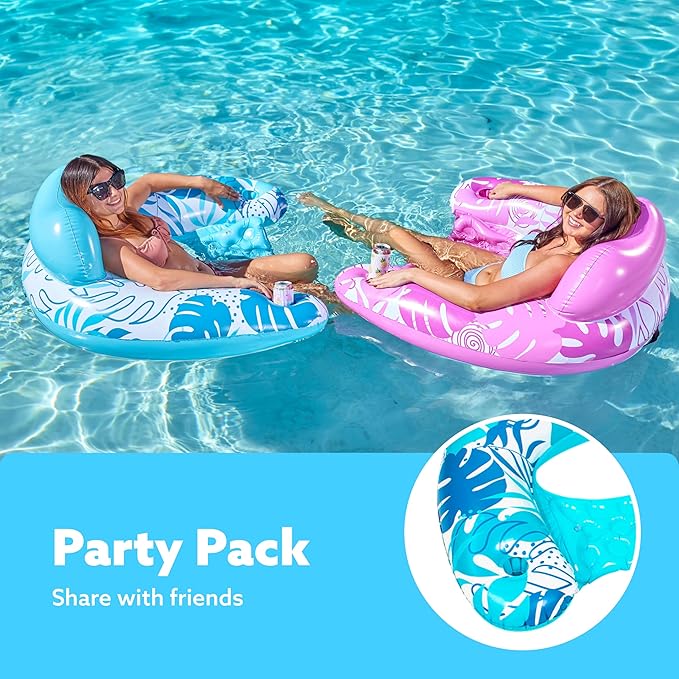 SLOOSH Inflatable Pool Floats Adult,2 Pack Pool Chairs with Cup Holders,Blow up Floats Chair,Hammock Noodle Mat for Relaxing Summer Water Fun Swimming Party Beach
