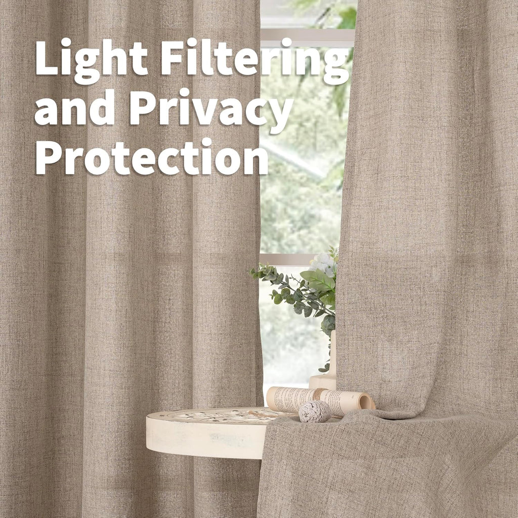 YoungsTex 90 Inch Length Linen Semi Sheer Curtains for Living Room, Dark Oatmeal Light Filtering Drapes with Rod Pocket Back Tab Textured Burlap for Bedroom, 52 X 90 Inch, 2 Panels