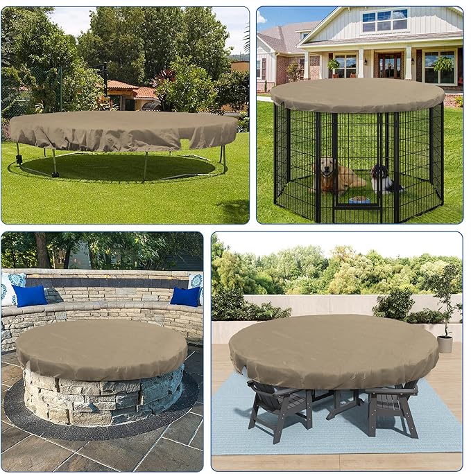 ECOOPTS 12 ft Round Pool Cover for Above Ground Pools, Swimming Pool Cover Protector Winter Safety Cover (Sand)