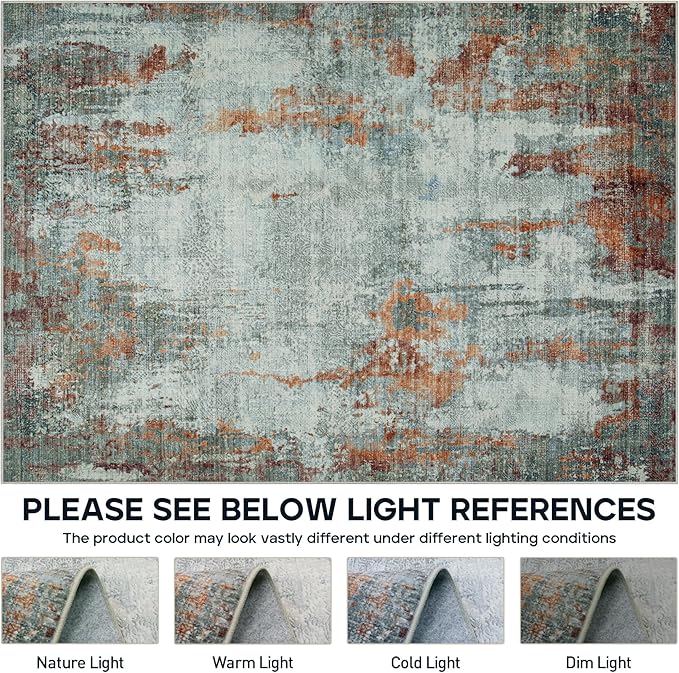 4x6 Area Rugs for Living Room Rug Washable: Modern Large Rug for Dining Room Bedroom Carpet Non Slip Low Pile 4 by 6 Indoor Abstract Nursery Home Office Red Brown