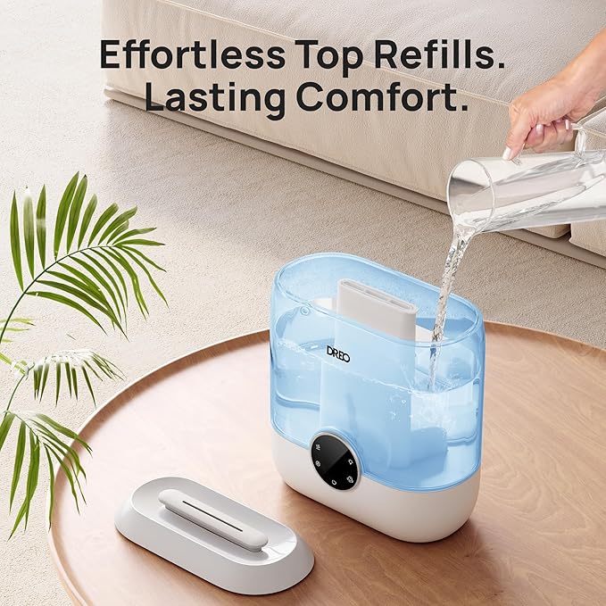 Dreo Smart Humidifiers for Bedroom, 6L Top Fill Supersized Cool Mist Humidifier for Large Room, 60 Hour Runtime, Quiet Ultrasonic Humidifiers for Plants, Baby, Indoor, Home, Night Light, Blue