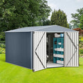 10x12 Ft Outdoor Metal Storage Shed, Galvanized Steel Garden Sheds with Lockable Doors, Extra Large Utility and Tool Storage for Patio Lawn Backyard Outside Use, Grey