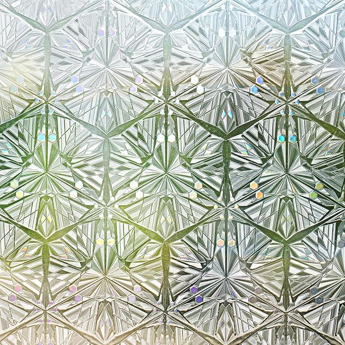rabbitgoo Window Privacy Film Stained Glass Window Film, Decorative Stickers Removable UV Sun Blocking Clings Door Coverings, Diamond Pattern,17.5 x 78.7 Inches