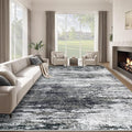 Washable Rug 9x12 Area Rugs for Living Room: Large Neutral Soft Rug Abstract Non Slip Low Pile Modern Carpet for Bedroom Kitchen Nursery Office Dining Room Indoor (Black, 9'x12')