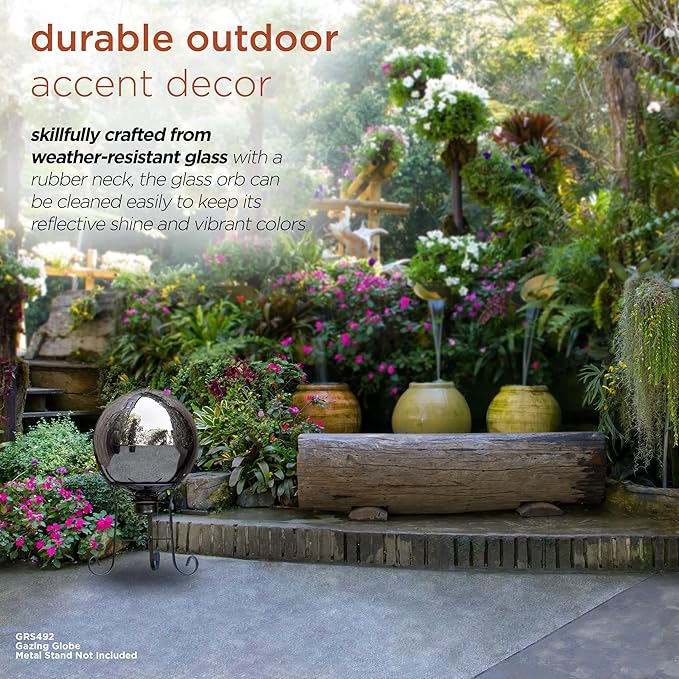 Alpine Corporation 10" Diameter Indoor/Outdoor Glass Gazing Globe Yard Decoration, Silver
