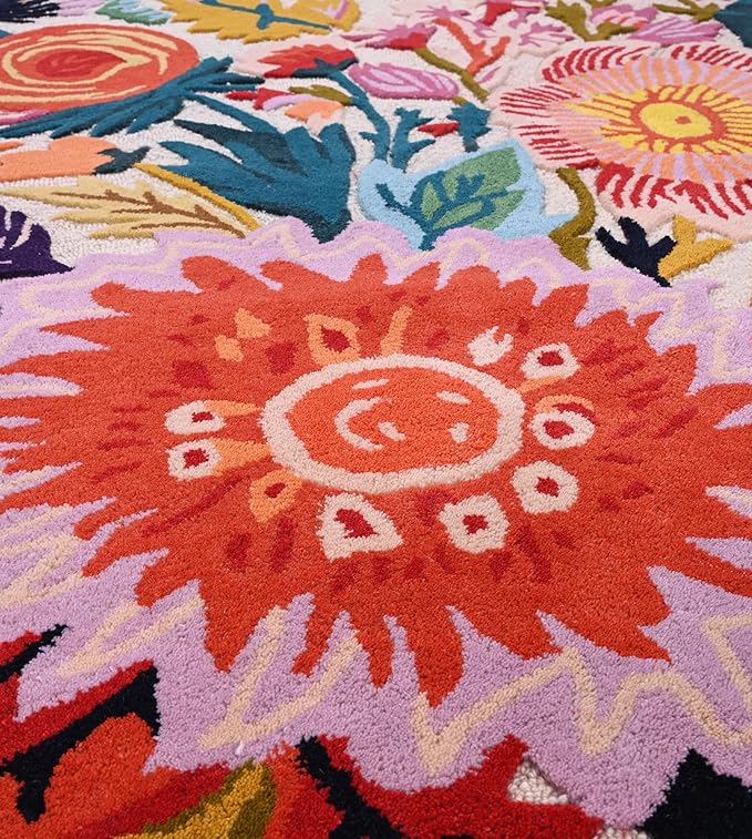 Handmade Wool Floral Area Rug for Living Room | Elegant Flower Garden Design, Soft, Thick and Durable | Bedroom, Dining Room & Home Decor Carpet (2.6' x 8', Floral E)