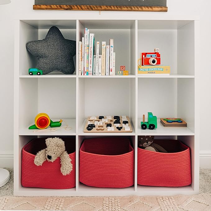 OrganiHaus Coral Basket for Shelves, Decorative Cloth for Organizing, Cotton Rope Storage Basket for Toys, Small Woven Baskets for Storage