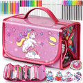 beefunni Unicorn Washable Markers Set 48 pcs with Glitte Pencil Case, Art Supplies for Kids Ages 4-6-8, Arts Crafts Coloring Set with Stickers - Birthday Gifts for Girls 4 5 6 7 8 9 Year Old