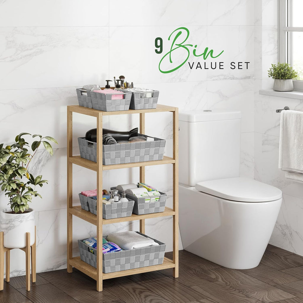 Baskets For Organizing Set Of 9 Grey - Storage Baskets For Shelves - Perfect Closet Organizer Bins, Bathroom Basket, and Pantry Basket - Small Storage Bins For Shelves - Bin For Organization