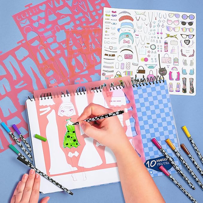 Fashion Angels Fashionista Sketch Set, Includes Sketch Pad with Stencils & Stickers, Fashion Design Sketch Book for Girls, Ideal Drawing Kit for Kids