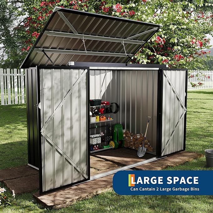Outdoor Trash Can Storage 2 Binsgarbage Bin Storage Shed, 3x6 FT Garbage Bin Storage Shed with Chain Lid, Metal Outdoor Storage for Garden, Backyard, Lawn and Patio