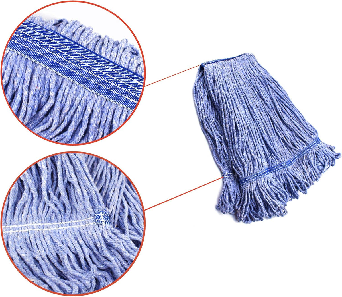 String Mop Heads Replacement Heavy Duty Commercial Grade Blue Cotton Looped End Wet Industrial Cleaning Mop Head Refills (6, Large)