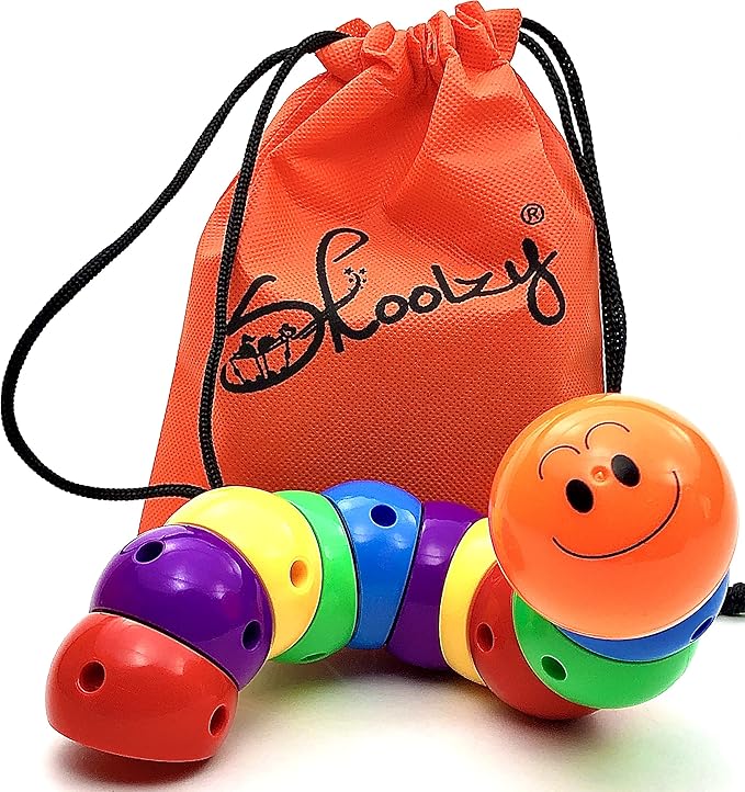 Skoolzy Rainbow Caterpillar Building Toy - Build Fine Motor Skills Color Sorting ADHD Anxiety Fidget Learning Toys to Relieve Stress for Toddlers Kids & Adults Gift for Children, Boy & Girl