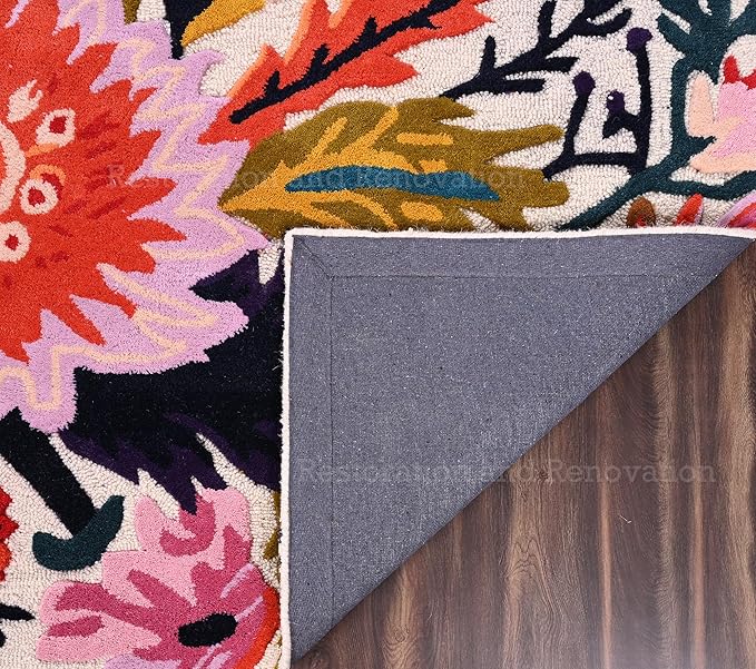 Handmade Wool Floral Area Rug for Living Room | Elegant Flower Garden Design, Soft, Thick and Durable | Bedroom, Dining Room & Home Decor Carpet (10' x 14', Floral E)