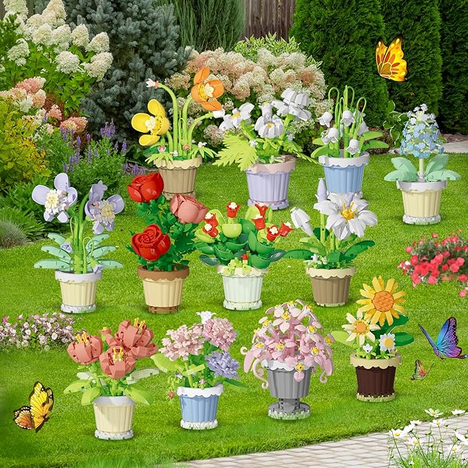 12 Pcs Flowers Bouquet Building Set,2531 Pcs Flower Botanical Collection Building Block Toy,Micro Plant for Home or Office Decor, Mother's Day Valentine Christmas Birthday Gifts for Adults,Girls