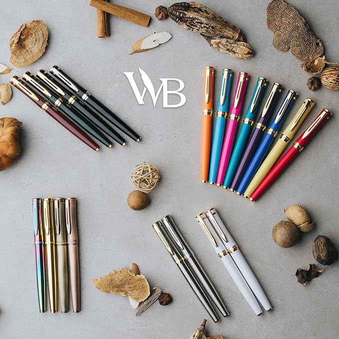 Wordsworth & Black Fountain Pen Set, Bent Nib, Includes 24 Pack Ink Cartridges, Ink Refill Converter & Gift Box, Calligraphy, [All Black], Perfect for Men & Women