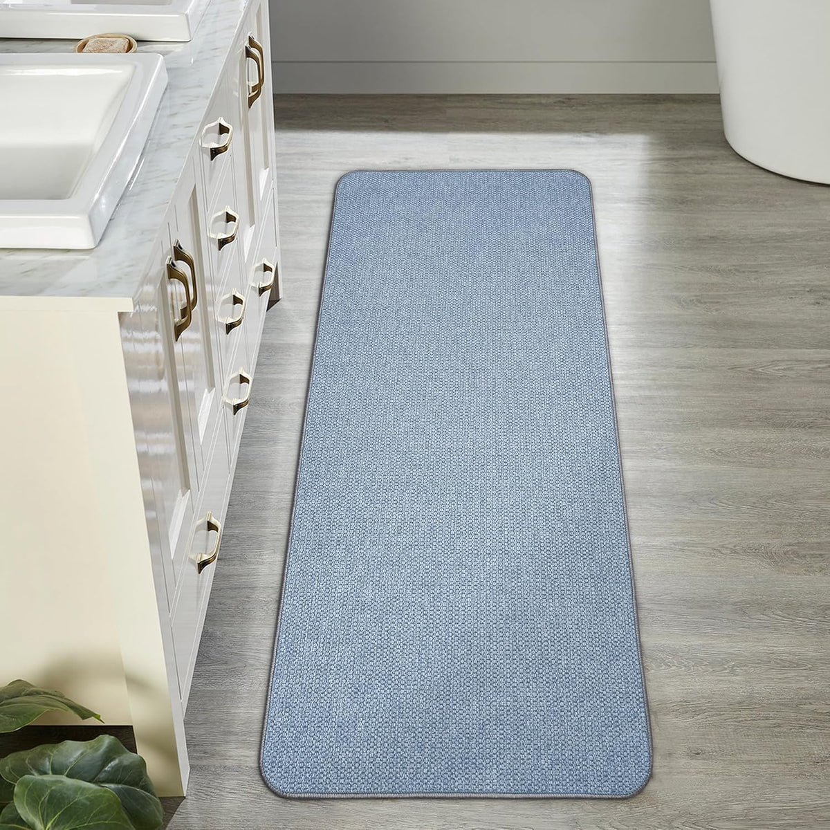 Bath Mat,Ultra Thin Bathroom Runner Rugs,Large Bath Mats for Bathroom,Quick Dry,Non-Slip,Machine Washable,Low Pile,Bath Rug,Shower Outside,Sink,Home Decor Accessories.Blue,1'5"x4'11"（17x59inch）