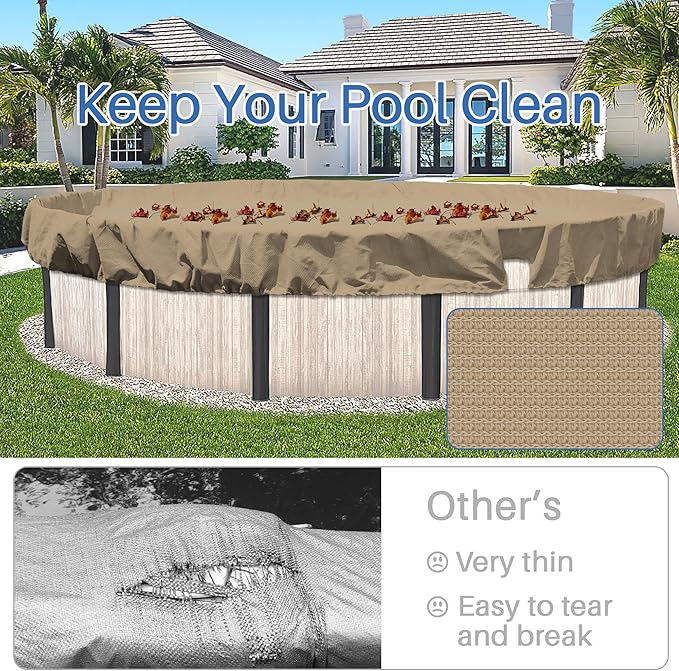 ECOOPTS 12 ft Round Pool Cover for Above Ground Pools, Swimming Pool Cover Protector Winter Safety Cover (Sand)