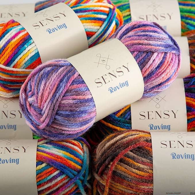 Sensy Roving Multi Color Yarn, 3.5 oz, 132 Yards, Gauge 5 Bulky (Carnaval)