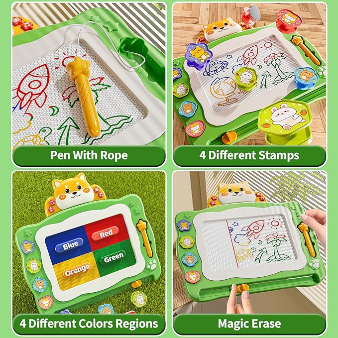 NIPLOOW Magnetic Drawing Board with Early Educational Toy, Doodle Board Montessori Preschool Travel Toys Gifts for 3 4 5 6 Year Old Etch Sketch Erasable Writing Pad