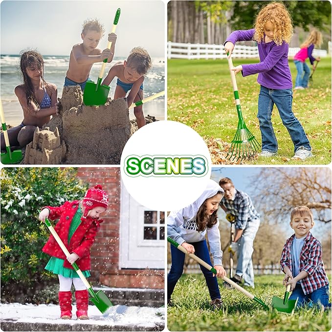 Duckura Kids Gardening Tools Set - 7pcs Garden Tool for Kids with Shovel, Rake, Hoe, Leaf Rake, Outdoor Summer Yard Lawn Digging Weed Toys, Christmas Birthday Gifts for Boys Girls Age 3 4 5 Years Old