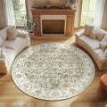 jinchan Round Rug 8ft Area Rugs - Vintage Floral Distressed Design Machine Washable Non-Slip Low-Pile Ultra-Thin Circle Rug for Living Room Dining Room Bedroom Home Office Farmhouse (8' Round,Taupe)