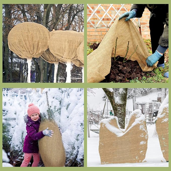 Buryeah 72 Inch x 33 ft Burlap Fabrics Roll Natural Jute Burlap Tree Wraps Protector Winter Frost Plant Blankets Cloth Weed Barrier Fabric Garden Plants for Winter Outdoor Trees Shrubs Party