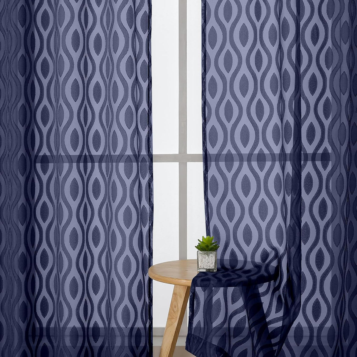 Aiyufeng Navy Blue Curtains 72 Inches Long 2 Panels Set, Elegant Light Filtering Transparent Curtain Draperies for Bedroom Living Room, Classic Clip Solid Wavy Line Door Curtains, 40" Wx72 L Inch