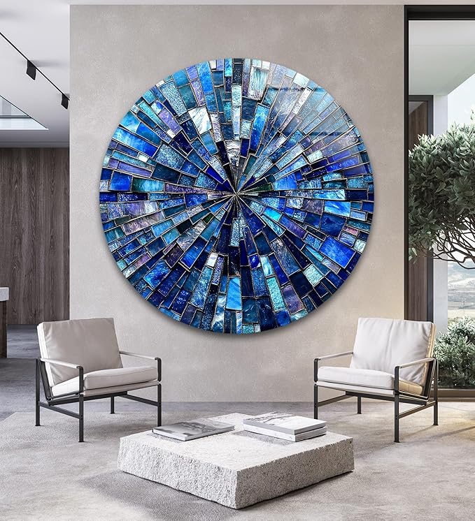 My Photostation.com 31.5''(80cm) Diameter Radiant Mosaic Burst Round Glass Wall Art Tempered Glass Printing Wall Decor Large Wall Art Wall Hangings