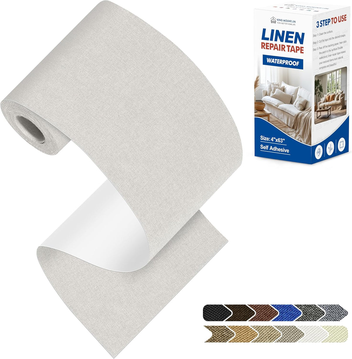 KING MOUNTAIN Linen Repair Patches, Self-Adhesive Fabric Patches, 4 X 63 inch Extra Size, Multi Color, Can be Used for Sofa Repair and Linen Clothes Repair (Beige)