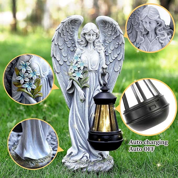 Solar Angel Outdoor Garden Decor Statues – 13.2 inches Solar Outdoor Sculptures for Outside Yard Art Patio Balcony Front Lawn Ornaments Gifts for Mom Grandma Women
