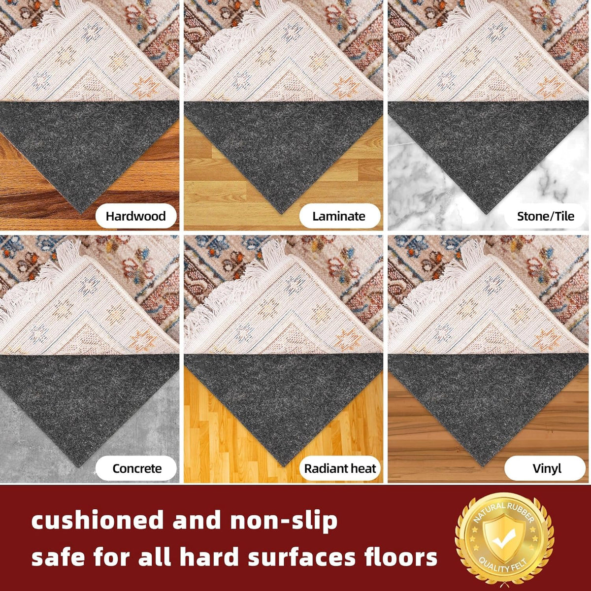 BAGAIL Felt and Natural Rubber Backing Rug Pads 1/8” Thick, 5 x 7 Ft Non Slip Rug Gripper Keep Rugs in Place, Under Area Rug Protective Cushioned Pads, Carpet Runners, Hardwood Floors Protection