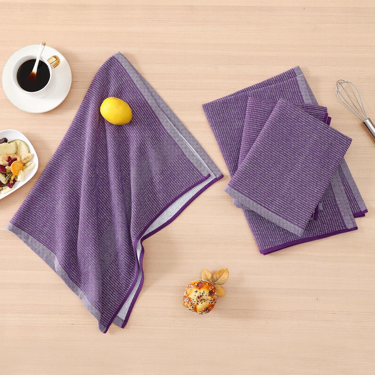 Homaxy Premium Kitchen Towels(18”x 28”, 12 Pack), Large Cotton Kitchen Hand Towels, Flat and Terry Dish Towels, 380 GSM Highly Absorbent Tea Towel Set with Hanging Loop, Purple