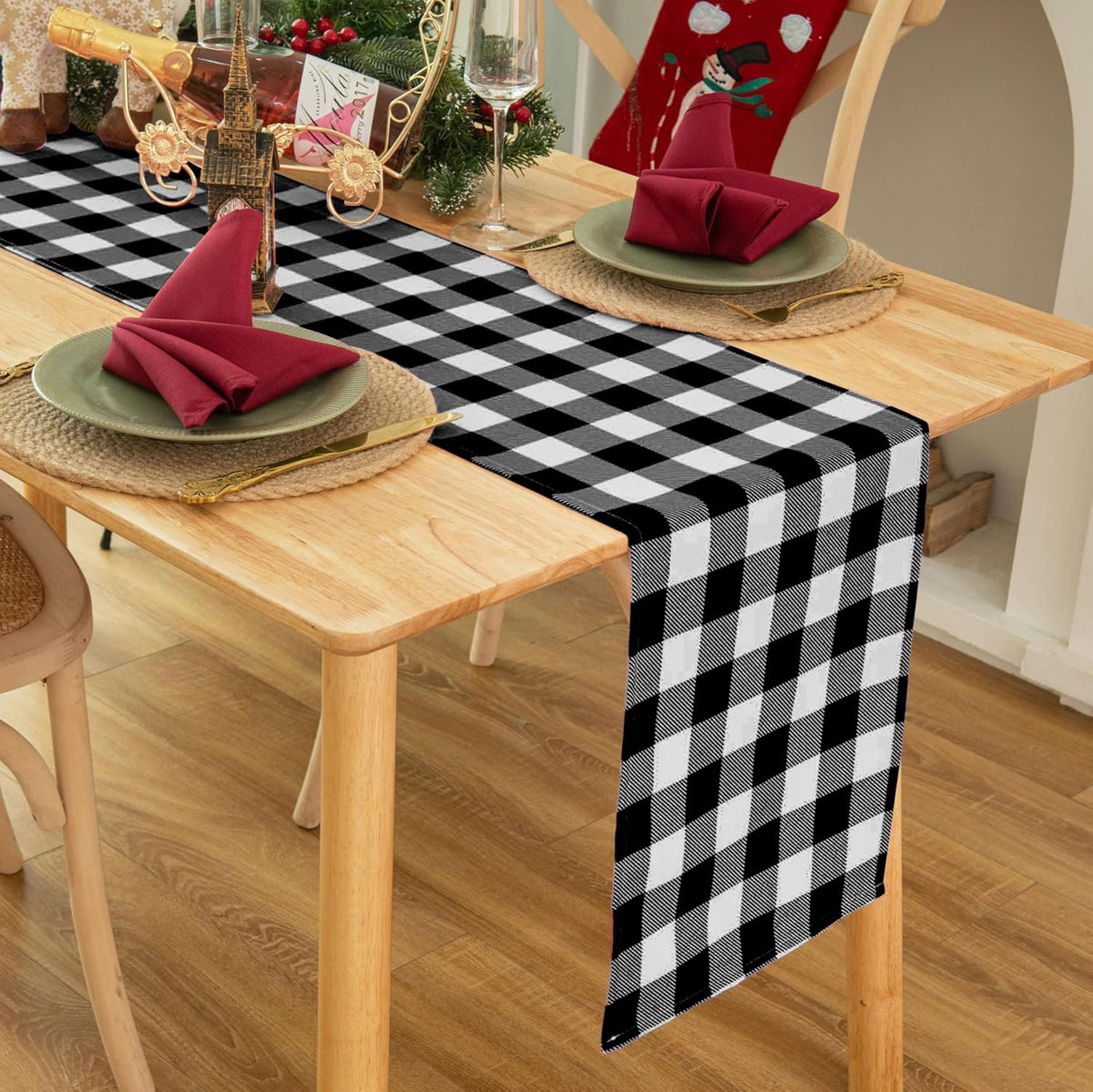 Waterproof Checkered Tablecloth Runner Fabric - Rectangle 12x108 Inch Classic Gingham Buffalo Plaid Table Cloth for Indoor/Outdoor Use - Table Cover for Kitchen, BBQs, and Parties