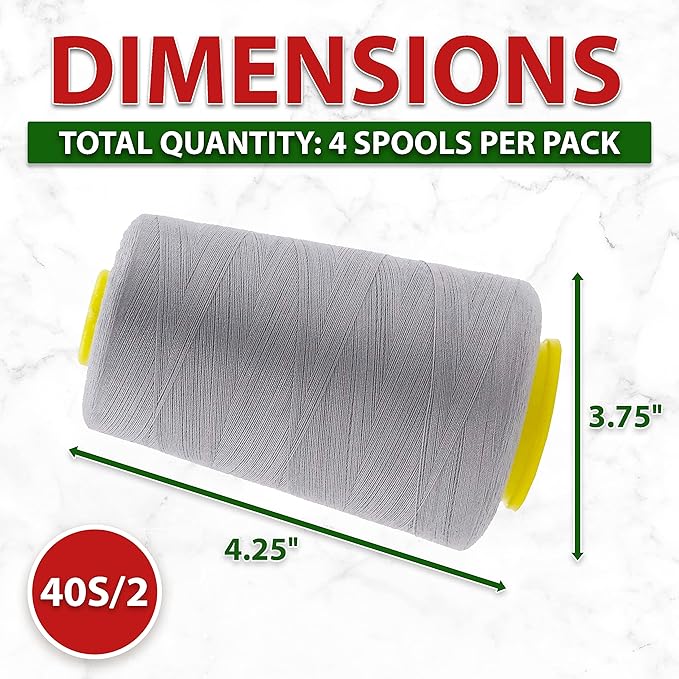 Mandala Crafts 4 Pack of Serger Threads Cones Spools - 40S/2 24000 Yards Polyester Gray Threads for Sergers Machine and Overlock Quilting Sewing Machine