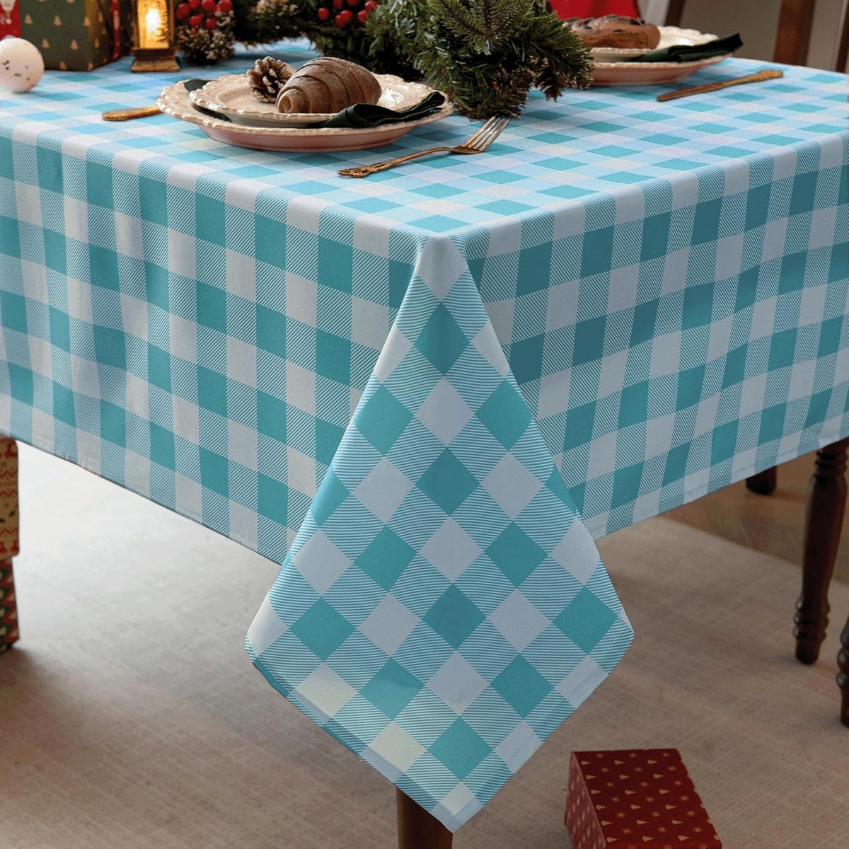 Classic Gingham Plaid Tablecloth Fabric - Rectangular 58x102 Inch Water Resistant Checked Table Cloth for Indoor/Outdoor Use - Table Cover for Kitchen, Picnics, Gardens, and Parties